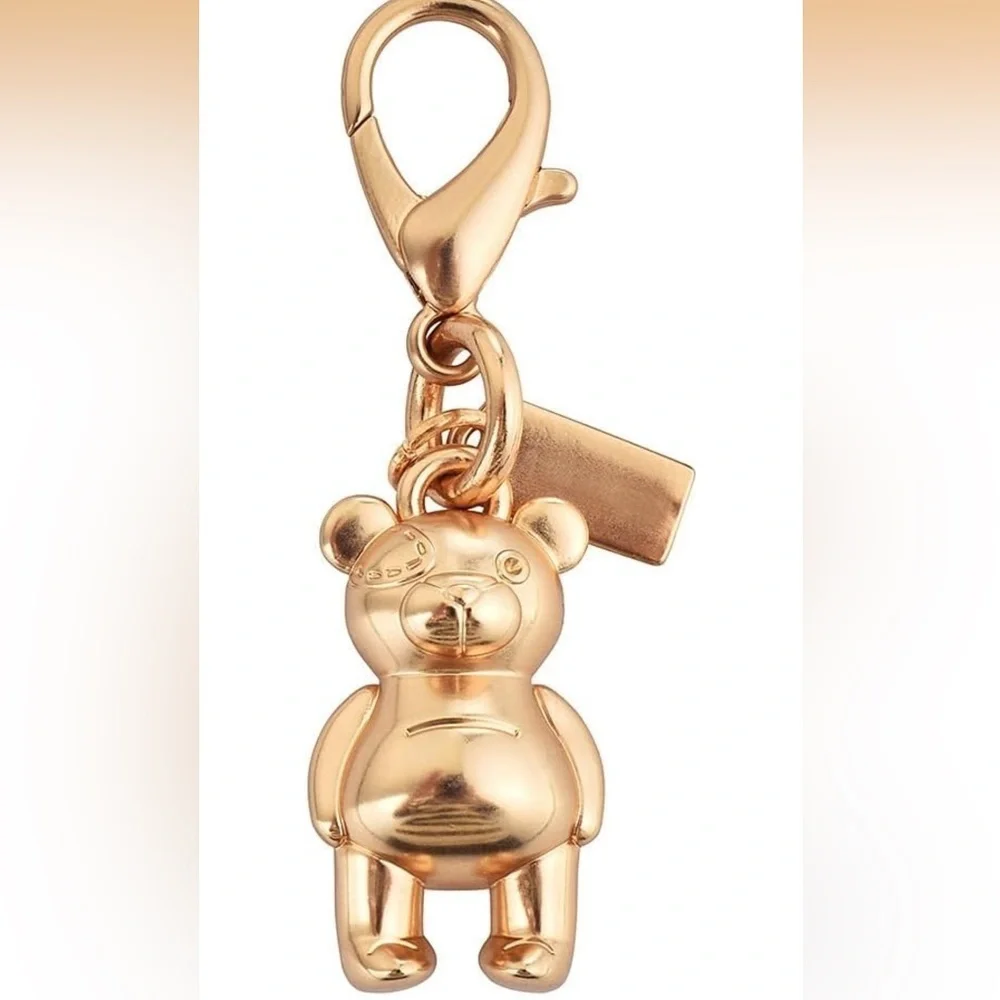 Gold Bear Keychain Charm purse charm bag charm clips on